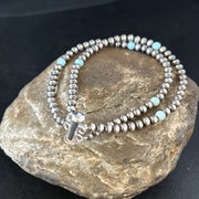 Navajo Blue Turquoise Bracelet 2S 7.5" | Sterling Silver | Authentic Native American Handmade | 14385