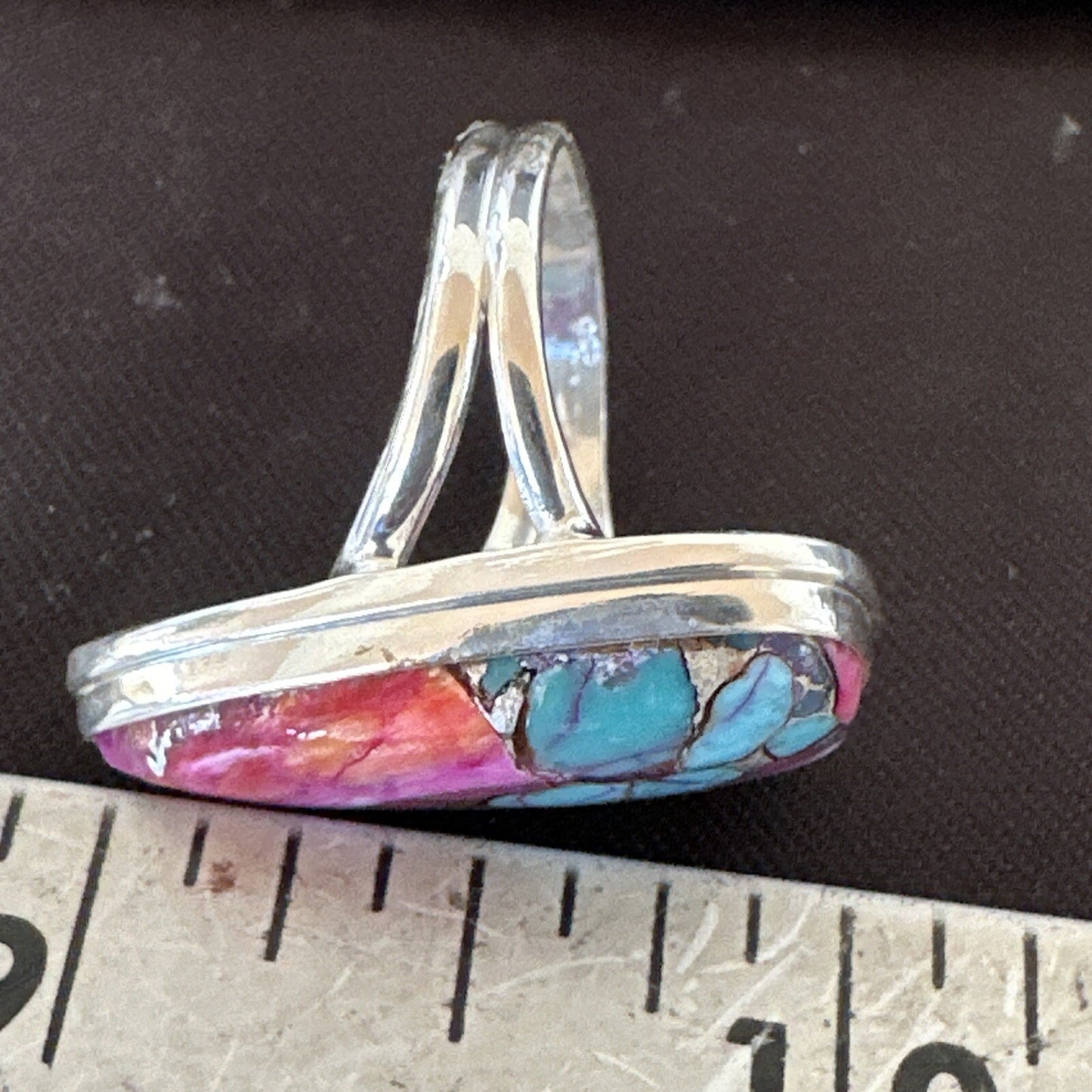 Blue Turquoise Spiny Oyster Navajo Sterling Silver Ring Size 7 18254