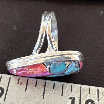 Blue Turquoise Spiny Oyster Navajo Sterling Silver Ring Size 7 18254