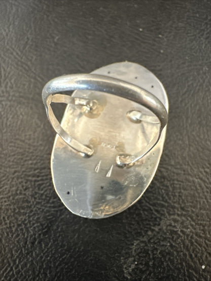 Black White Buffalo Turquoise Navajo Sterling Silver Ring Size 9 19808