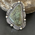 H Joe Men's Women's Navajo Green Turquoise Ring Size 9 | Sterling Silver | Authentic Native American Handmade | 19357