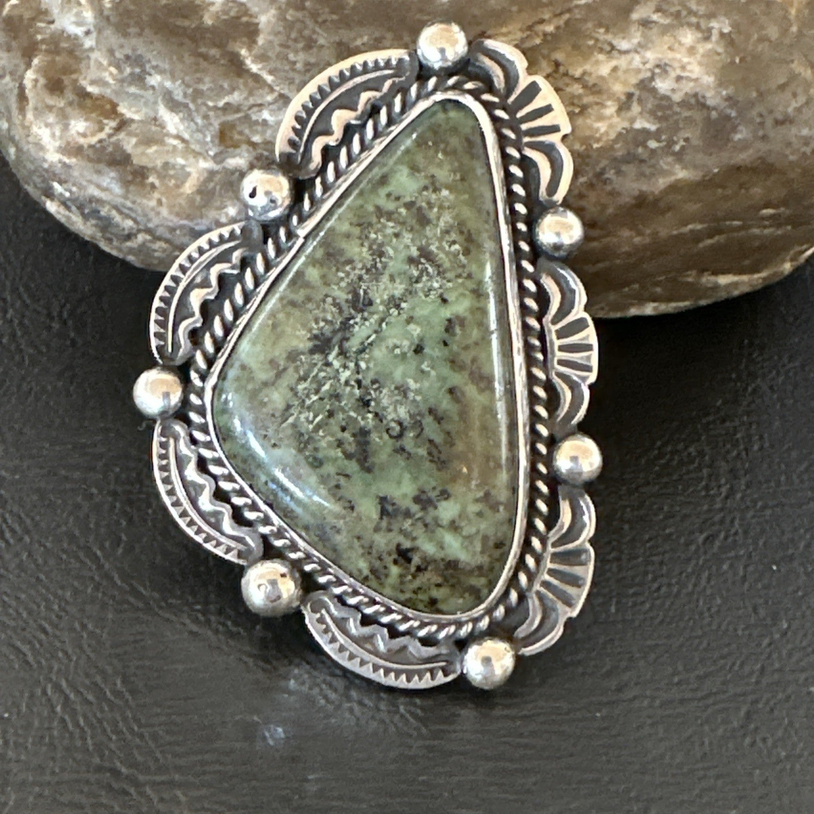 H Joe Mens Womens Navajo Sterling Silver Green Turquoise Ring Size 9 19357