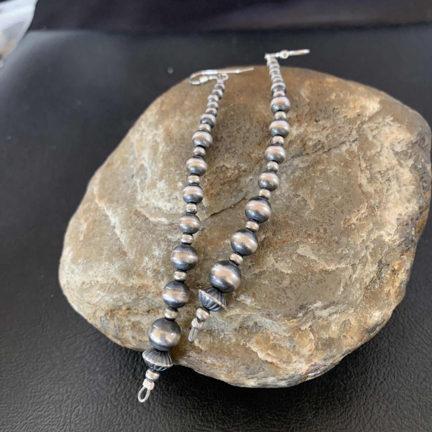 Navajo Sterling Silver Beads Earrings 3.5” 1698