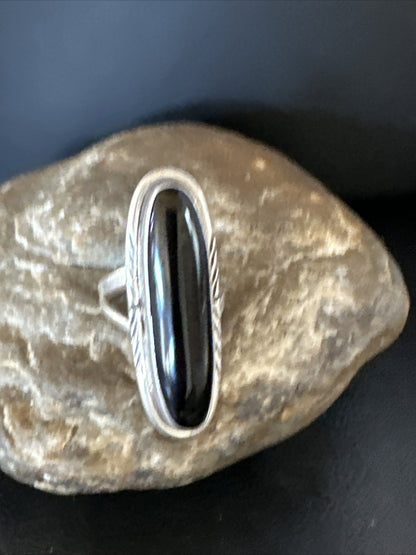 WoMens Black Onyx Navajo Sterling Silver Ring Size 9.5 15184