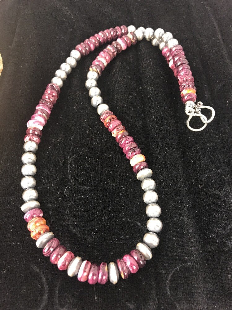 Navajo Sterling Silver Beads Purple Spiny Oyster 8 mm Bead Necklace 99507