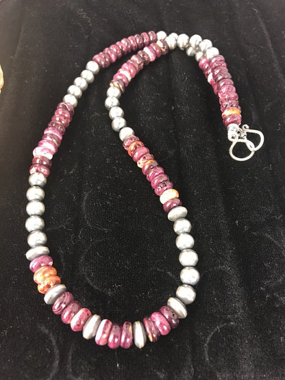 Navajo Sterling Silver Beads Purple Spiny Oyster 8 mm Bead Necklace 99507