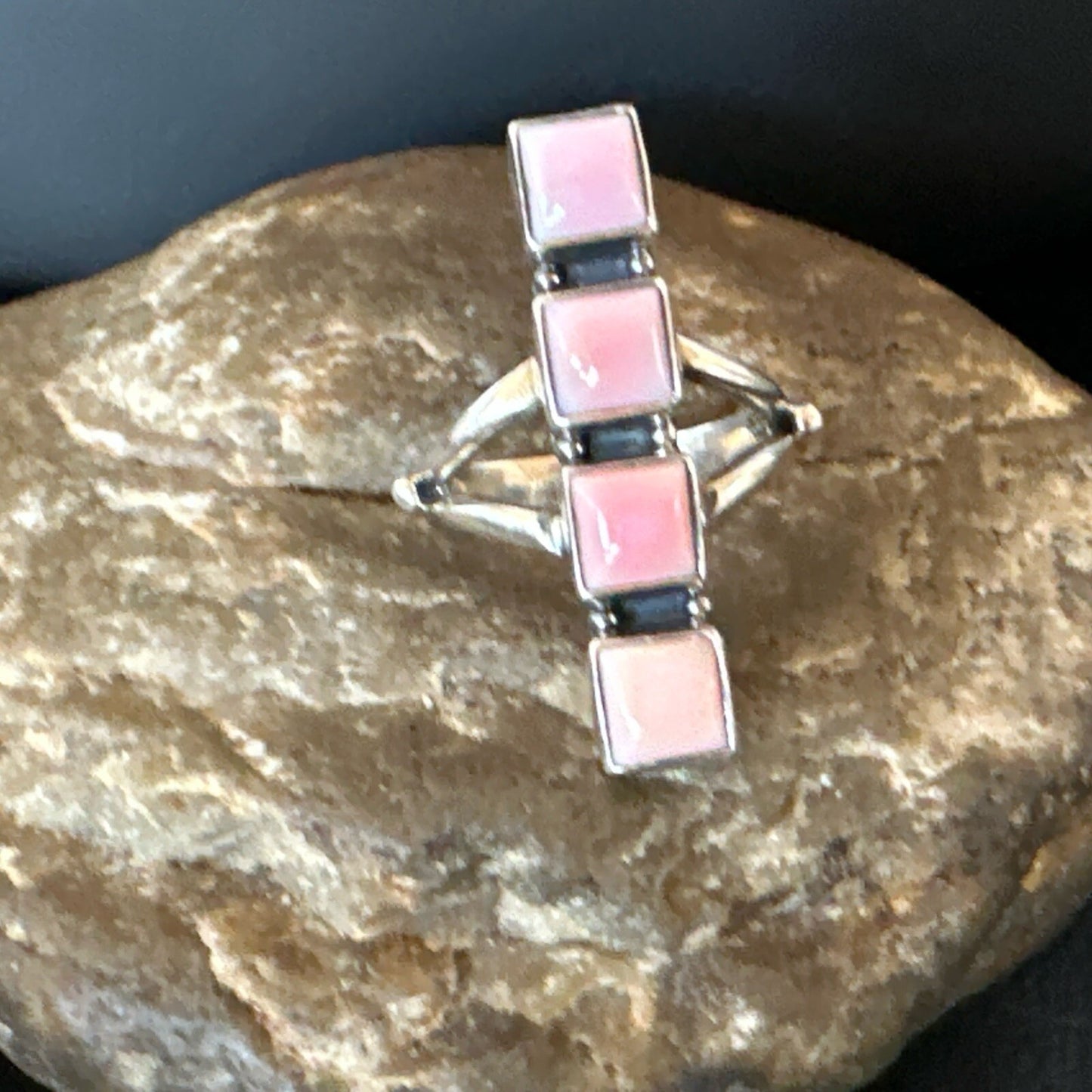 Gorgeous Square Pink Conch Cluster Ring Handmade Navajo Sz 8.5 18781