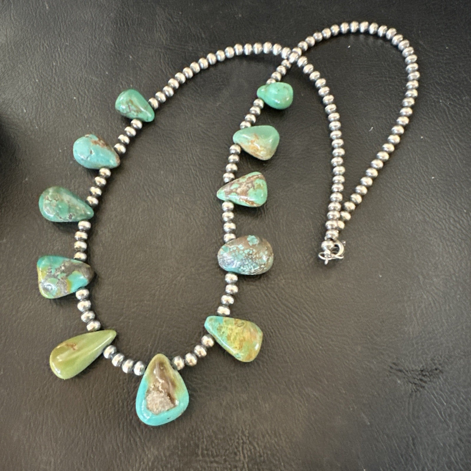 Navajo Pearls Silver Green Teardrop Turquoise Necklace 19015