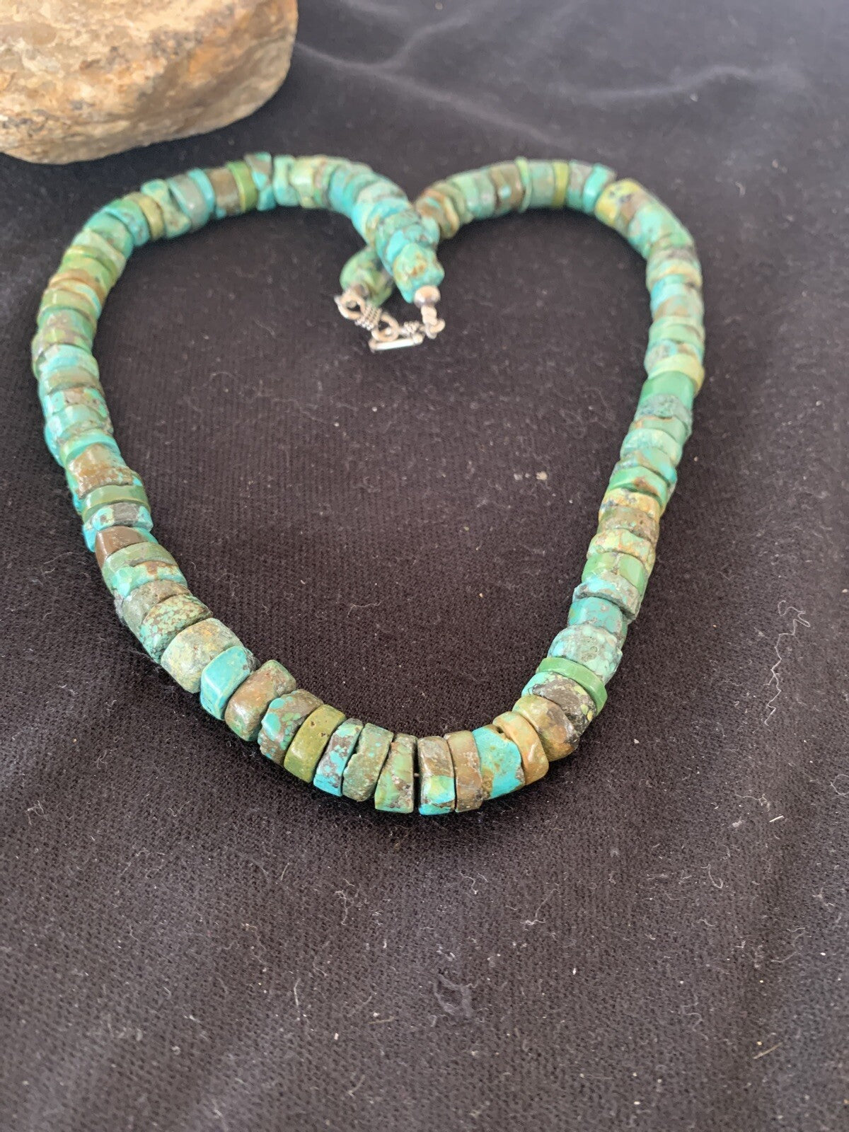 Native Navajo Turquoise 12mm 26” Heishi Sterling Silver Bead Necklace 00384A