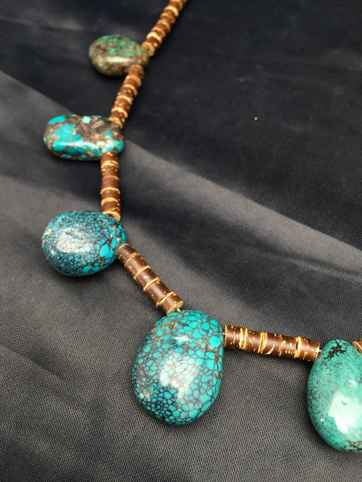 Spider Web Turquoise & Bone Bead Southwestern Sterling Silver Necklace 20" 02628