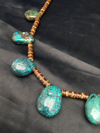 Spider Web Turquoise & Bone Bead Southwestern Sterling Silver Necklace 20" 02628