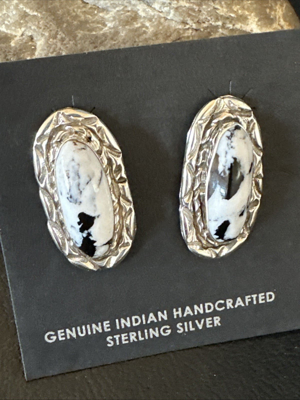 Women White Buffalo Turquoise Navajo Sterling Silver Post Earrings 19094