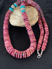 Navajo Necklace Purple Spiny Oyster Turquoise Navajo Pearls 28" | Authentic Native American Handmade | 3239