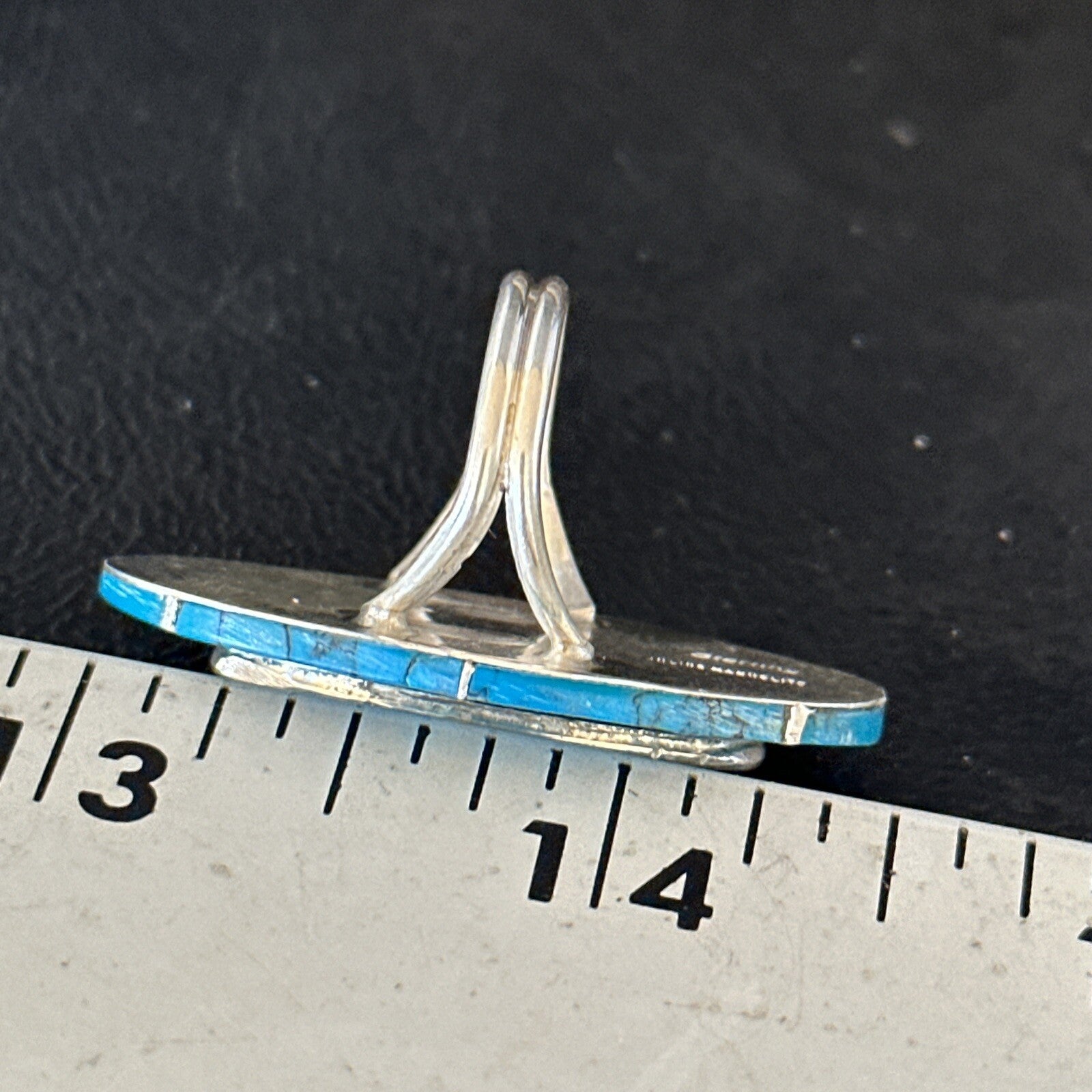Native American Indian Navajo Blue Turquoise Inlay Band Ring Sz 7 18759