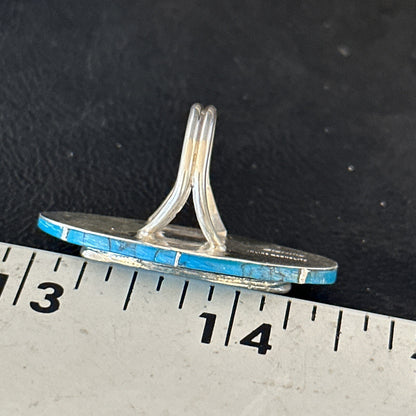 Native American Indian Navajo Blue Turquoise Inlay Band Ring Sz 7 18759