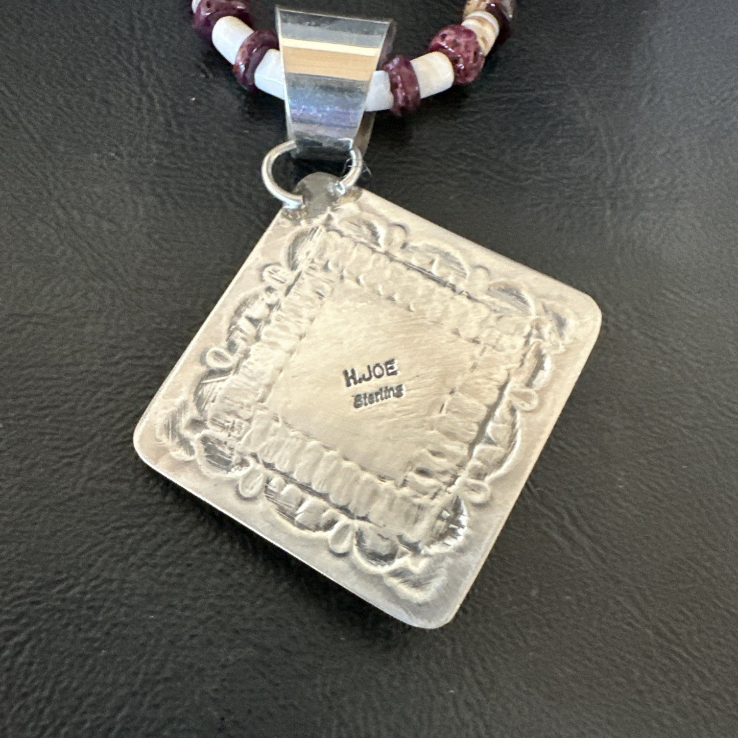 H Joe Purple Spiny Oyster Pendant Shell Sterling Silver Necklace 26” 19544