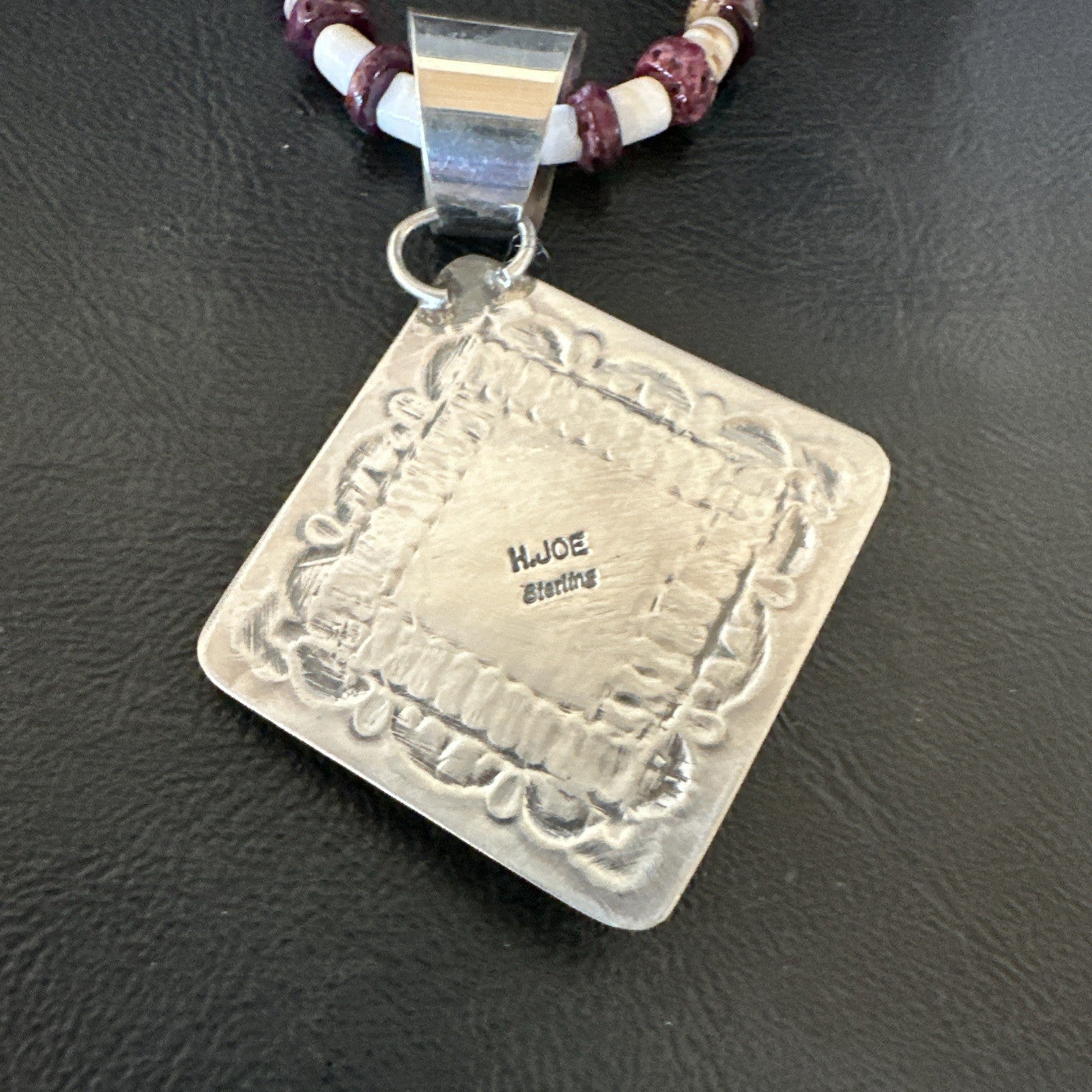 H Joe Purple Spiny Oyster Pendant Shell Sterling Silver Necklace 26” 19544