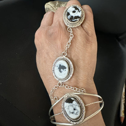 Yazzie Navajo Sterling Silver White Buffalo Turquoise Slave Bracelet Ring 19124