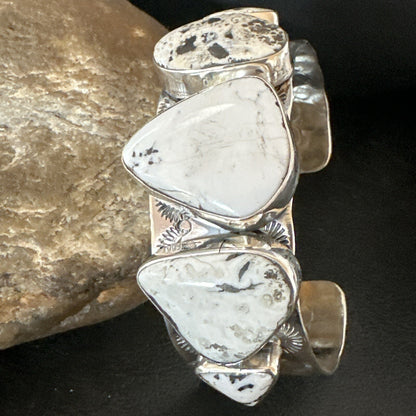Mens WoMens White Buffalo Turquoise Navajo Sterling Silver Cuff Bracelet 17944