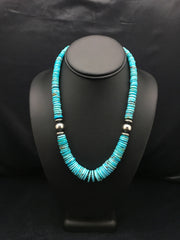 Turquoise Graduated Navajo Necklace 18" | Sterling Silver | Authentic Native American Handmade | 4046