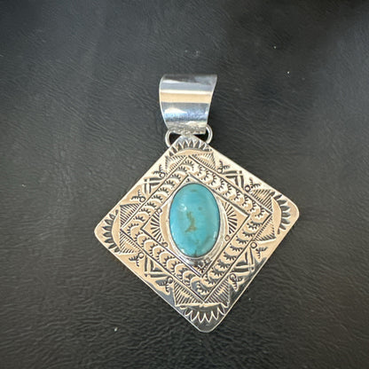 Men Women Blue Kingman Turquoise Pendant Navajo Sterling H Joe 19520
