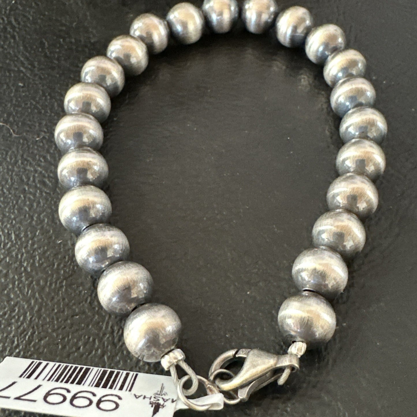 Native American Navajo 7mm Beads 7” Sterling Silver Bracelet 99977