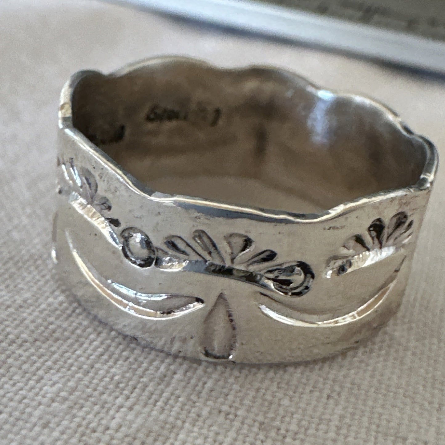 Mens Women Wedding Band Navajo Stamped Sterling Silver Ring Size 9.5 19064
