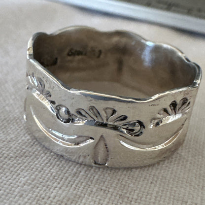 Mens Women Wedding Band Navajo Stamped Sterling Silver Ring Size 9.5 19064