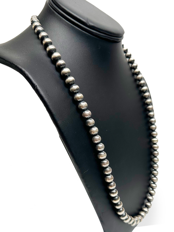 8mm Beads Navajo 24"Hook Eye Cone Necklace | Sterling Silver | Authentic Native American Handmade