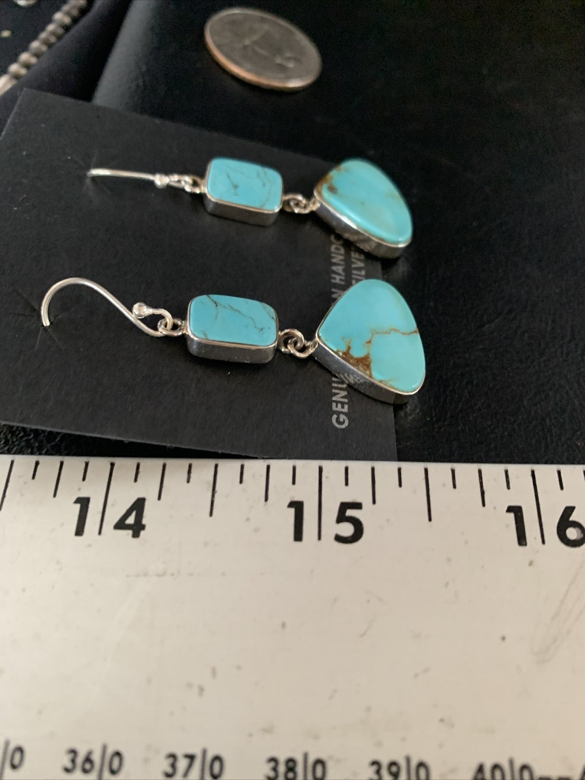Blue Kingman Turquoise Navajo Sterling Silver Dangle Earrings 1.5" 14076