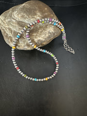 Multicolor 4mm Navajo Pearls 18"Necklace | Sterling Silver | Authentic Native American Handmade | 94318
