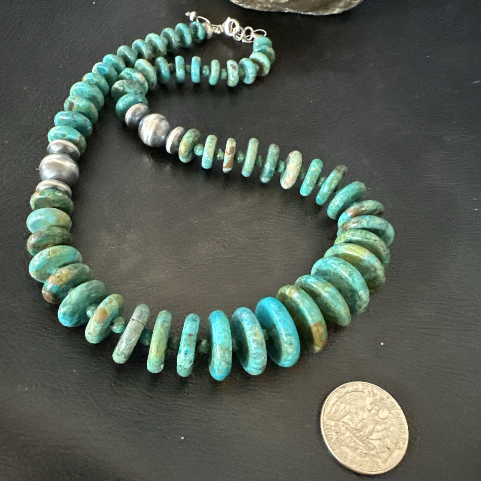 Navajo Graduated Turquoise Sterling Silver Necklace 19” 18421