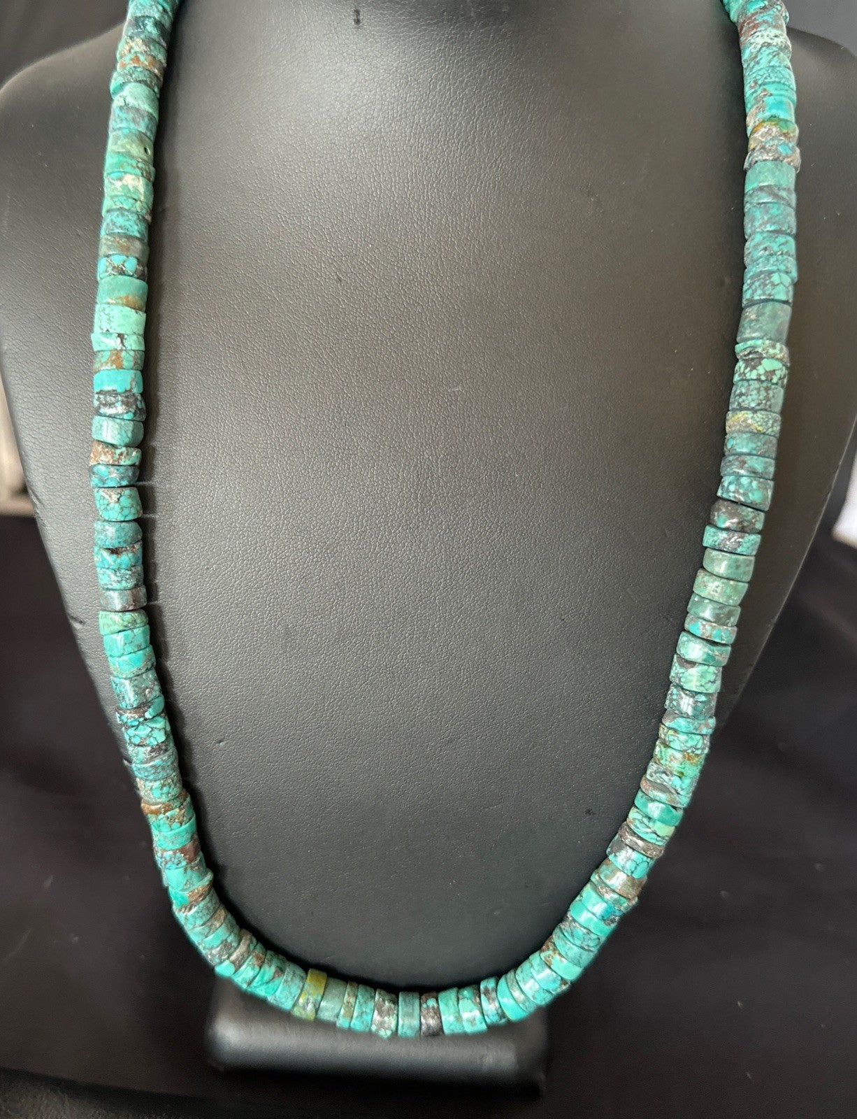 Navajo Turquoise 8mm Heishi Sterling Silver Bead Necklace 24" 19035