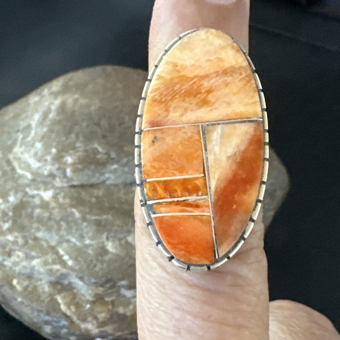 Women Orange Red Spiny Oyster Navajo Sterling Silver Ring Sz 6.5 18592