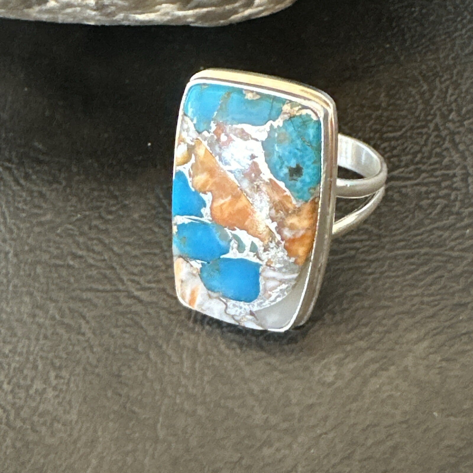 Blue Turquoise Spiny Oyster Southwestern Sterling Silver Ring Size 11 18452