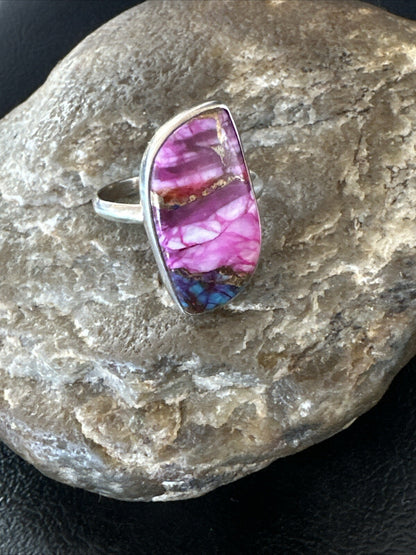 Blue Turquoise Purple Spiny Oyster Navajo Sterling Silver Ring Size 10 18202