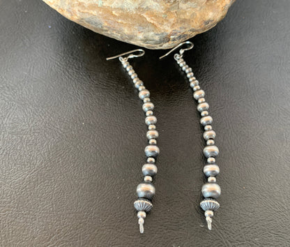 Navajo Sterling Silver Beads Earrings 3.5” 1698