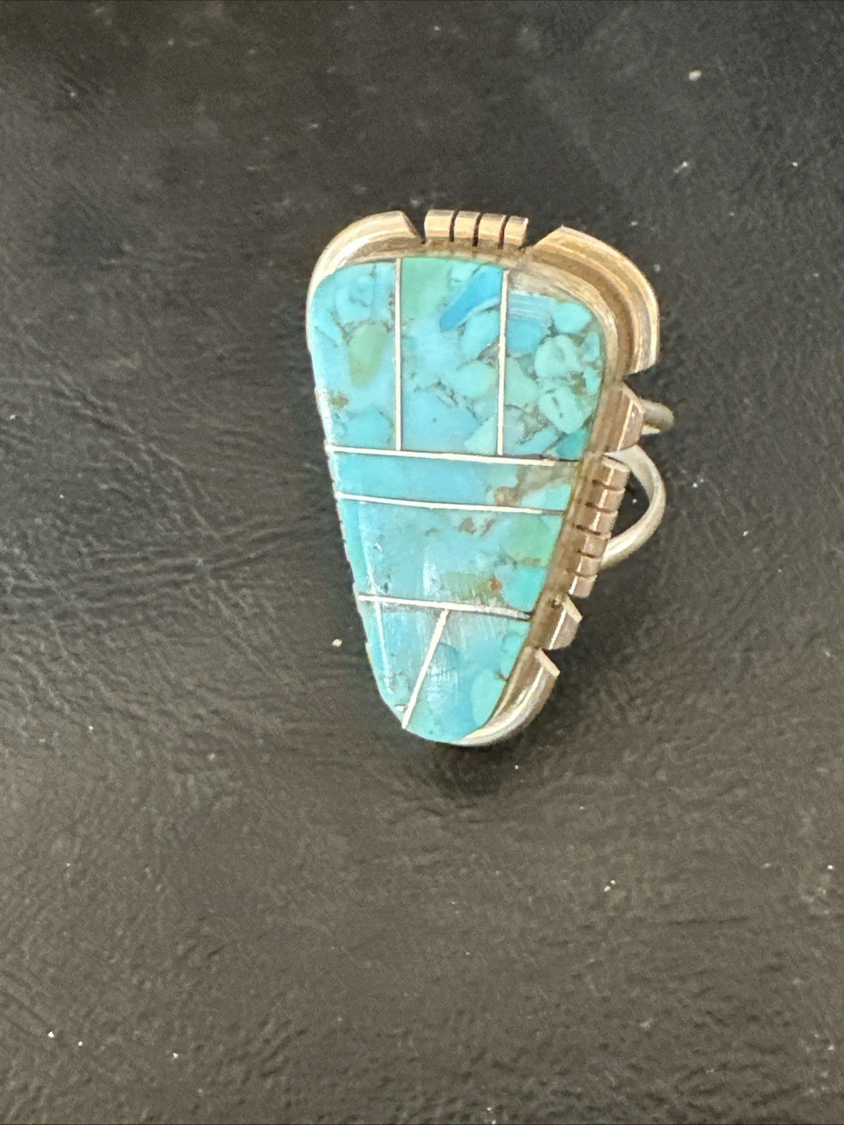 Blue Turquoise Navajo Inlay Sterling Silver Ring Size 11 19782