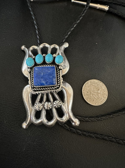 Mens Tufa Blue Lapis Lazuli Turquoise Navajo Sterling Silver Bolo Tie 3” 19472
