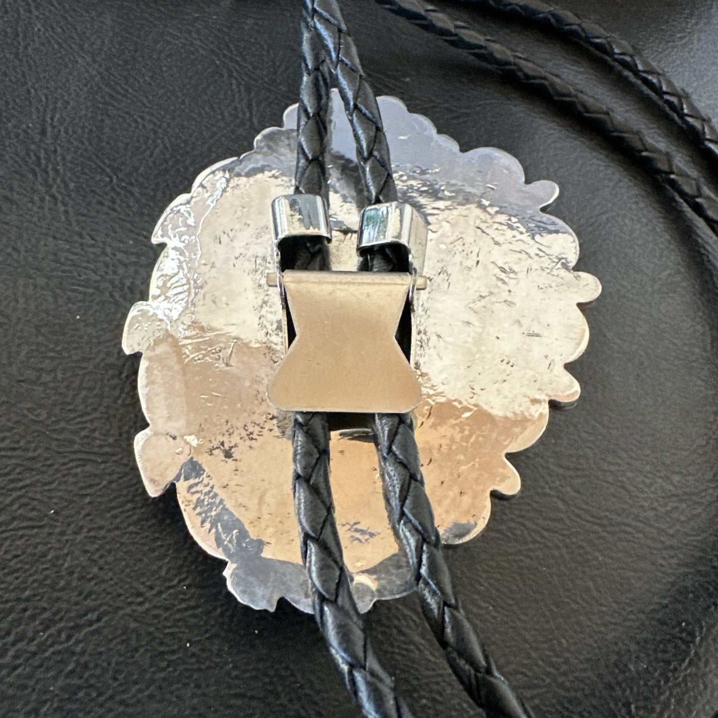 Native Mens Blue Green Royston Turquoise Bolo Tie Sterling Silver Navajo 19592