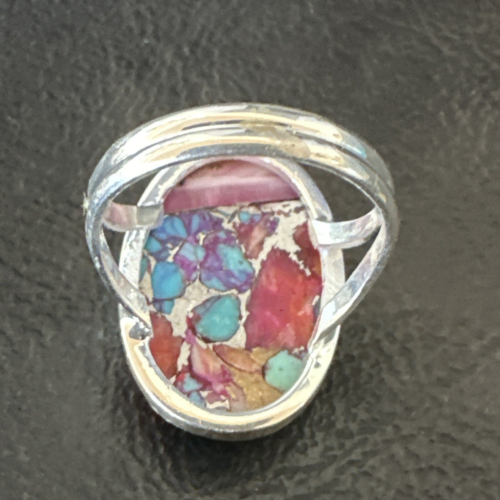 Blue Turquoise Spiny Oyster Southwestern Sterling Silver Ring Size 8 18484