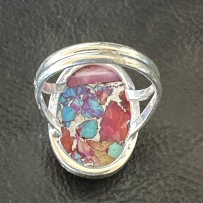 Blue Turquoise Spiny Oyster Southwestern Sterling Silver Ring Size 8 18484