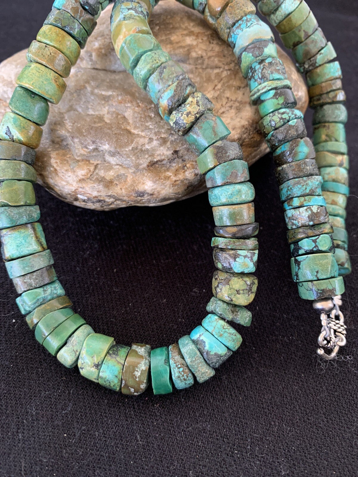 Native Navajo Sterling Silver Turquoise 10 mm Heishi Bead Necklace 369