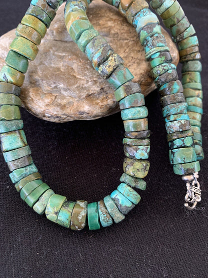 Native Navajo Sterling Silver Turquoise 10 mm Heishi Bead Necklace 369