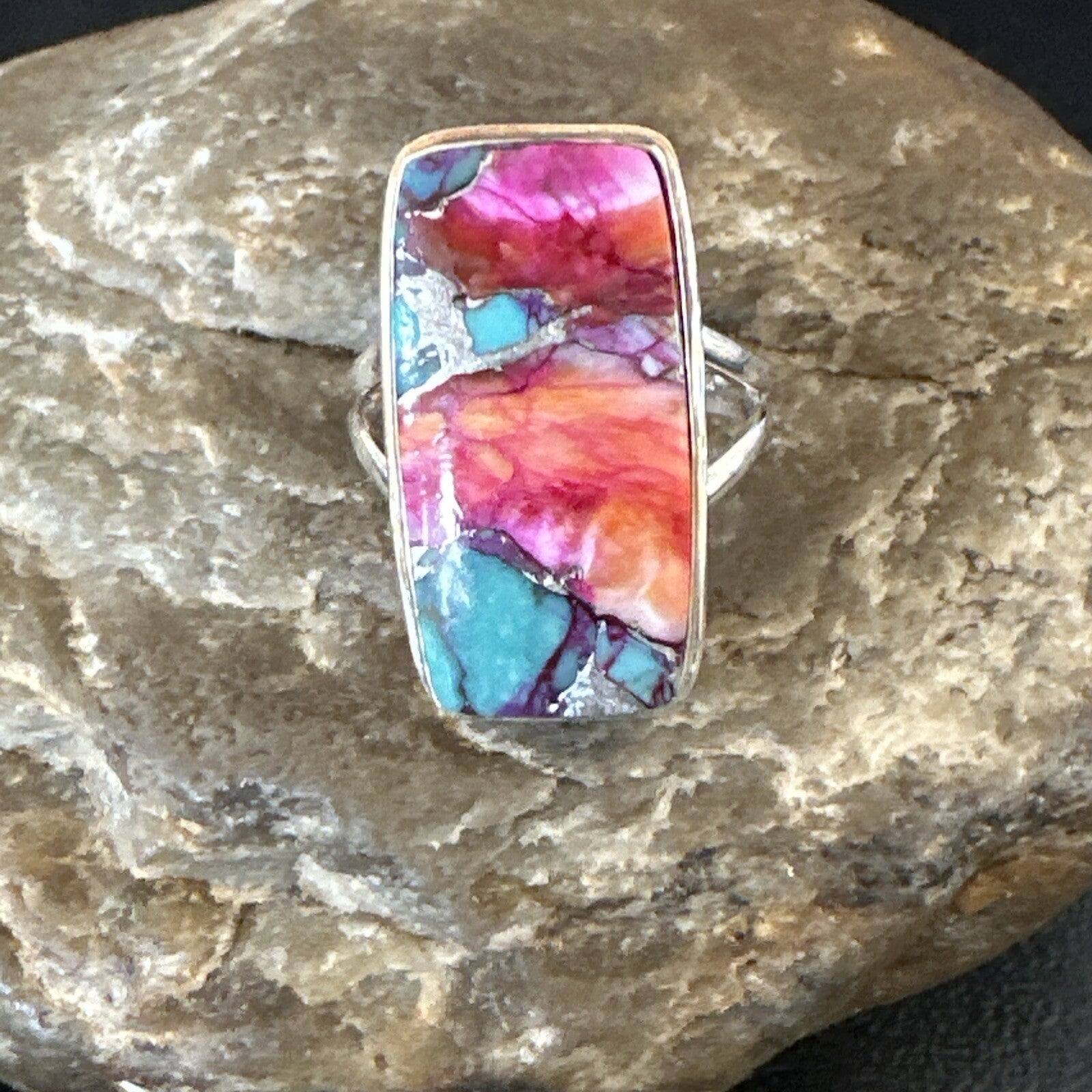 Blue Turquoise Spiny Oyster Navajo Sterling Silver Ring Size 9 18222