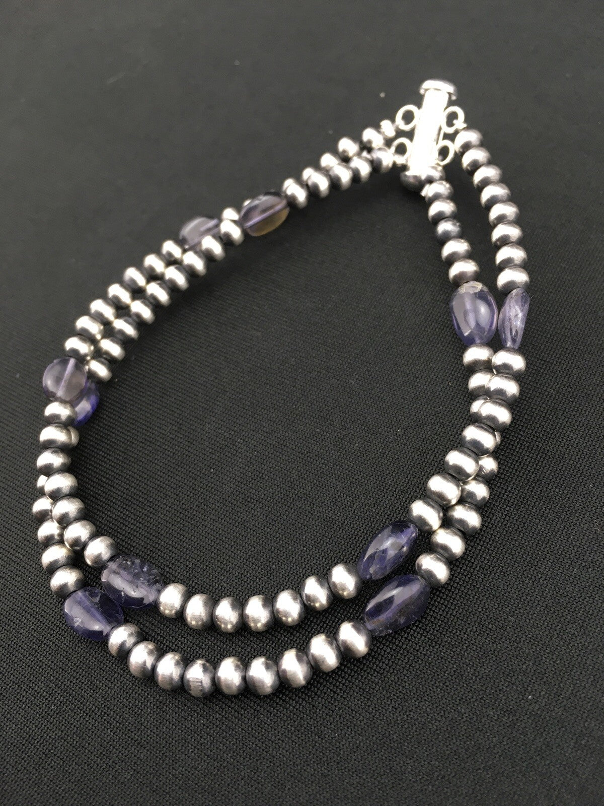 Navajo Sterling Silver Beads Labradorite Bead Bracelet 8" 01288