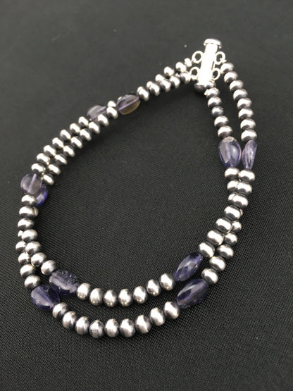 Navajo Sterling Silver Beads Labradorite Bead Bracelet 8" 01288