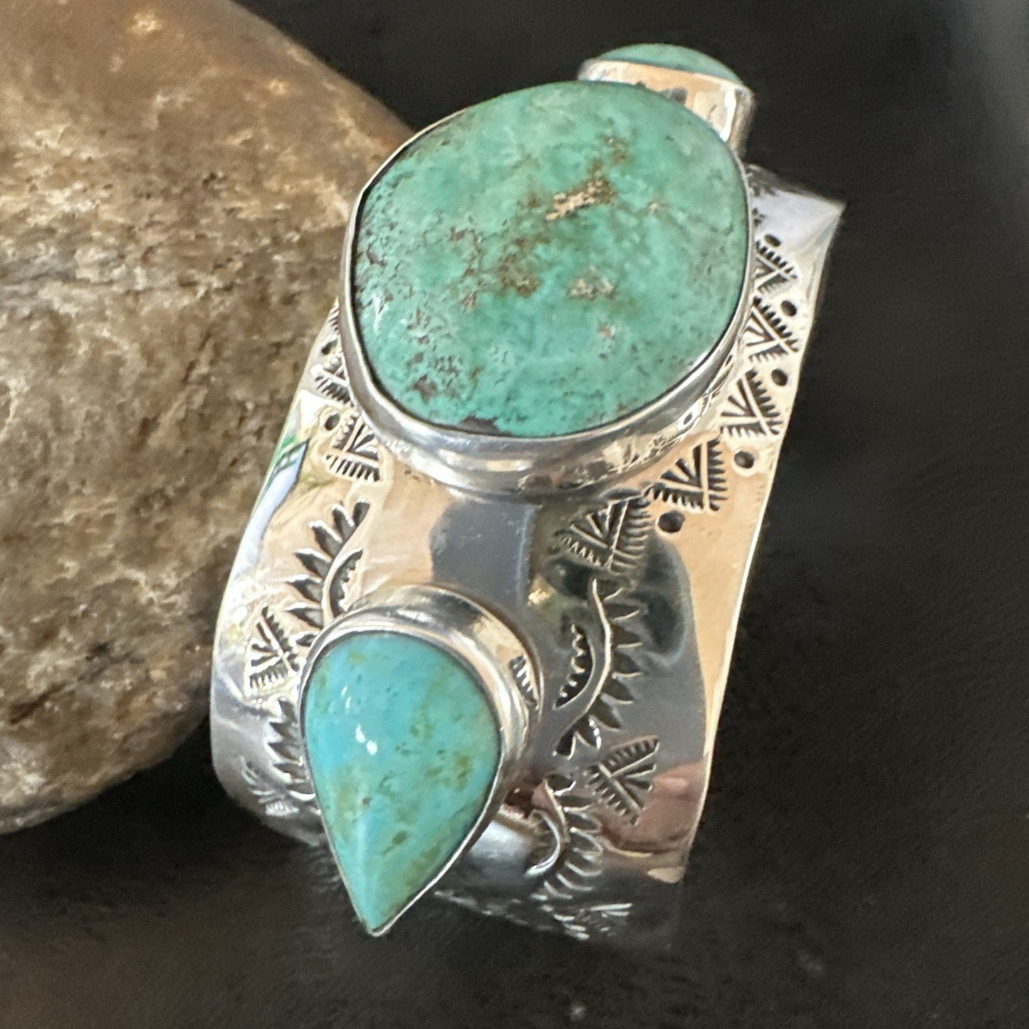 XL Mens Blue Green Turquoise Navajo Sterling Silver Cuff Bracelet 8" 19505