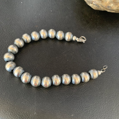 Native American Navajo 10mm Beads 7” Sterling Silver Bracelet 91007