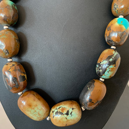 Green Chunky Turquoise Graduated Navajo Sterling Silver Necklace 20" 02112